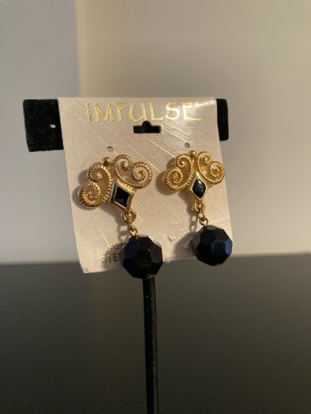 Impulse Gold-Tone Filigree Earrings with Black Drops